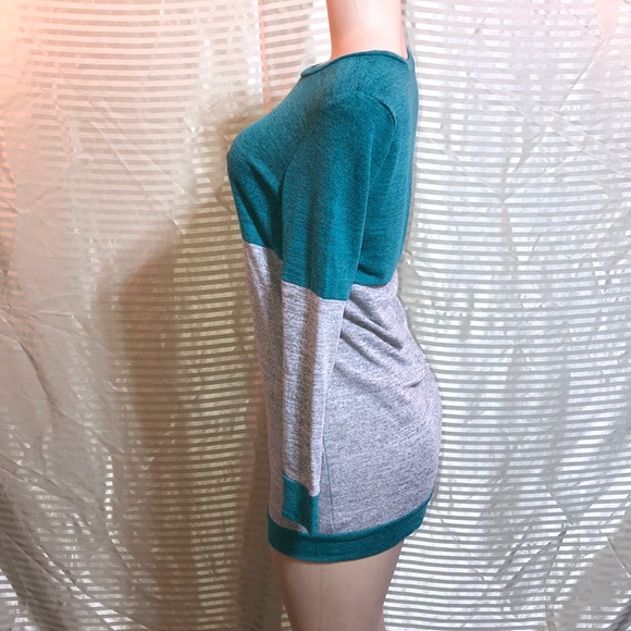 Teal Grey Color Block Long Sleeve Oversized Tunic - Picture 7 of 9